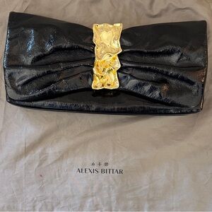 Alexis Bittar Glossy Black Clutch with Gold Detail